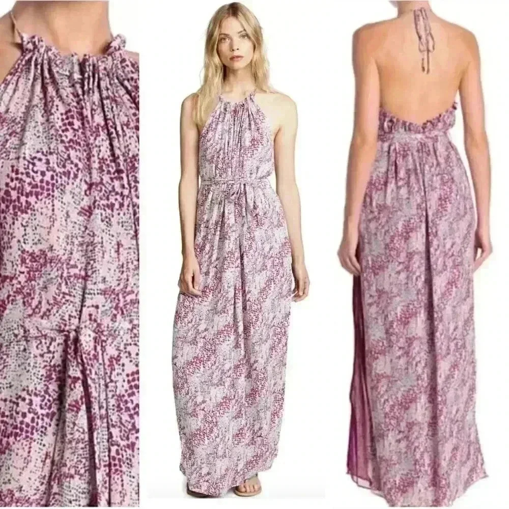 Ramy Brook Naomi Halter Maxi Dress Fuchsia Combo Wedding Spring Summer Crepe